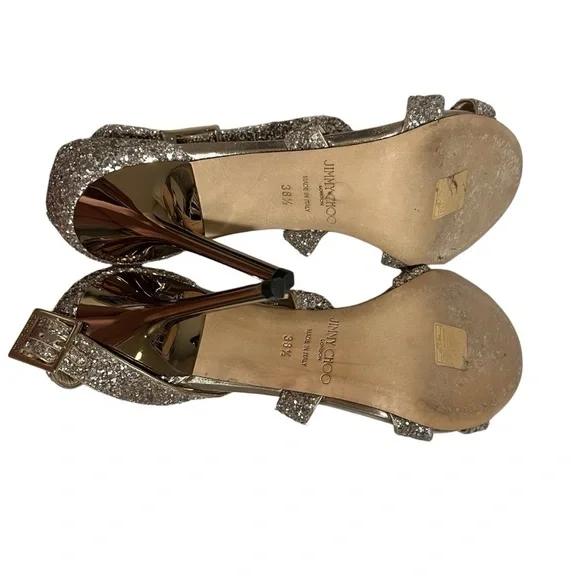 Jimmy Choo Lottie Antique Gold Glitter Heels Strappy Sandals Size 38.5 - Picture 9 of 13